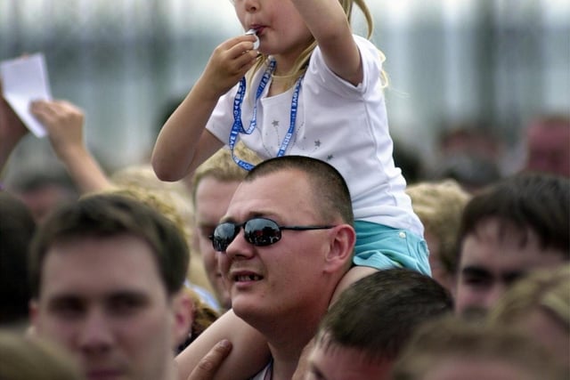 Radio One Roadshow on Blackpool Promenade, this youngster had the best seat in the house