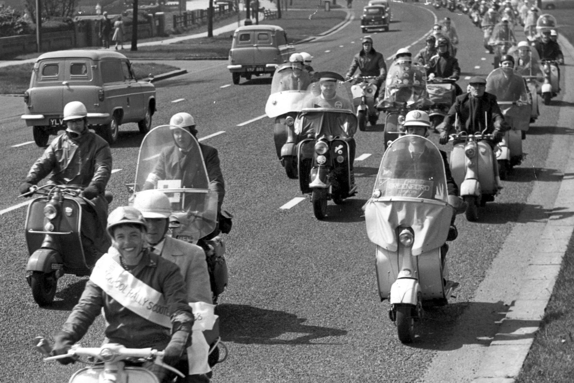 More than 150 scooters took part in this parade which was part of the Blackpool Scooter Rally (1958)