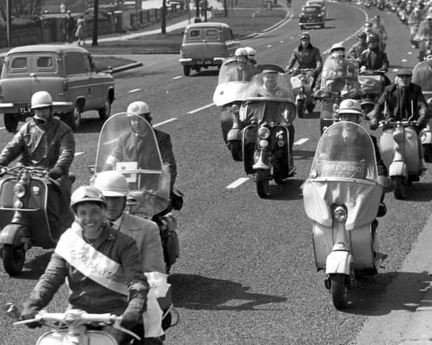 More than 150 scooters took part in this parade which was part of the Blackpool Scooter Rally (1958)