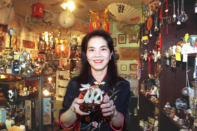 Abingdon Street market had a flavour of Chinatown thanks to the Danema stall set up by Paul and Alice Woods and partner Roger Hulme.
Pic shows Alice with a dragon - the symbol in 1989