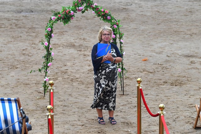 Celebrant Karen Harrison, also town mayor of St Annes, conducted the ceremony. Picture: Neil Cross.