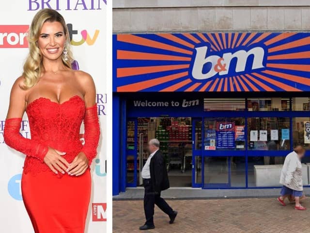 Left: Christine McGuinness in 2023 (credit: Getty). Right: A B&M store in Blackpool (credit: Google Maps).