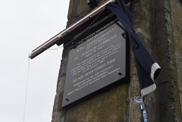 The new plaque unveiled in memory of police contables Angela Bradley, Gordon Alexander Connolly and Colin Morrison.
