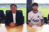 AFC Fylde head coach Chris Beech and new signing Corey Whelan Picture: Steve McLellan