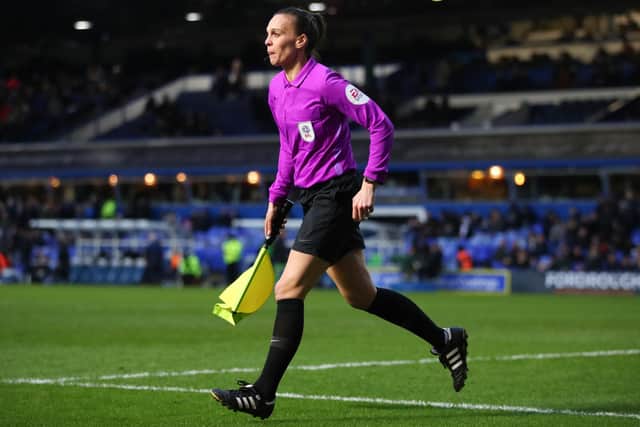 Assistant referee Natalie Aspinall runs the line during a Sky Bet Championship match. Natalie, from Marton, Blackpool, will be officiating in the Premier League next season. Picture: Marc Atkins/Getty Images