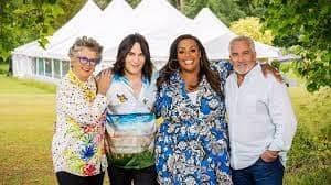 Noel Fielding and brand-new host Alison Hammond, judges Paul Hollywood and Dame Prue Leith