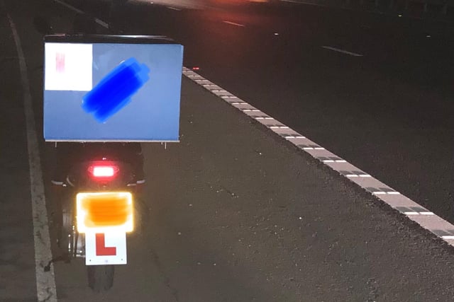 This moped was being ridden at 25mph along the hard shoulder of the M6 at Lancaster when the rider got lost trying to make a delivery for a well known fast food chain.
The rider was reported and the moped was seized.