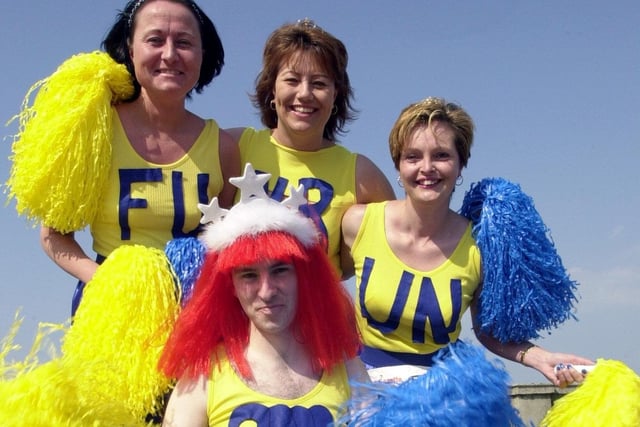 Fun Run cheerleaders Patricia Bird,Heather Goulden and Sharon Clegg with Roger White at the front