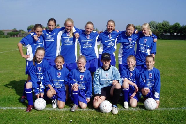 Fleetwood Gym (under-13) girls wearing their new Associated Fisheries kit. Front row (left ro right): Paige Moran, Devon Park, Ashley Jenkinson, Charlotte Cowell, Coral O'Donnell, Joanna Coultas. Back row (left to right): Caroline Porter, Whitney Garrett, Beth Cunningham, Katie Gaskell (captain), Jodie Haughton, Mairi Ward, Laura Syms