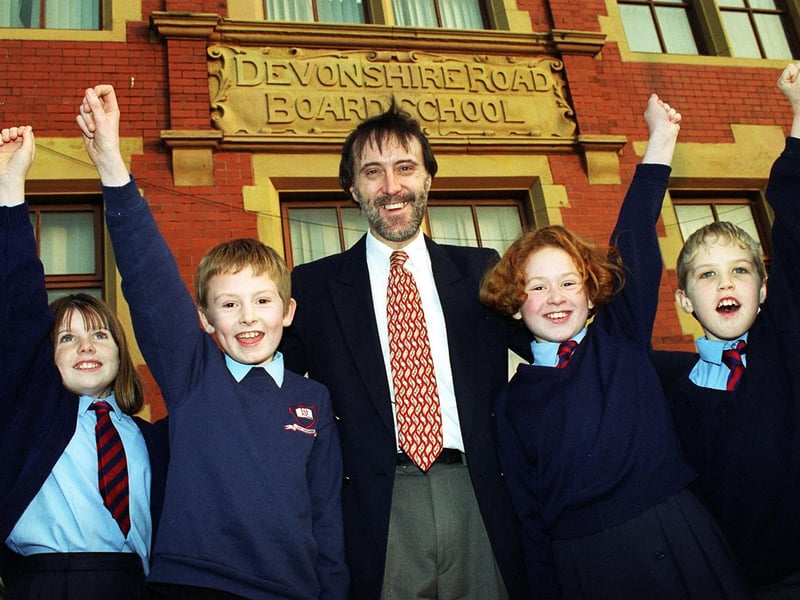 Devonshire Junior School headteacher Neil Hodgkins celebrates a glowing OFSTED report with Nicola Kelly, Mark Nicholson, Carla Chilton and Carl Dutton