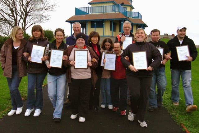 They just can't get enough of walking! Disabled walkers and supporters who walked from the Mount (Fleetwood) to Norbreck Castle in Blackpool and back, pictured with their certificates at The Mount