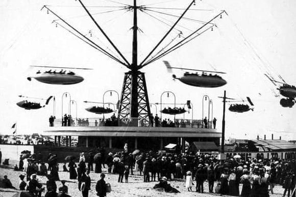 Sir Hiram Maxim's Captive Flying Machine, known as the Flying Machines, is the oldest amusement park ride in Europe, opening in Blackpool Pleasure Beach in August 1904. As the ride rotates and picks up speed, the centrifugal force pushes each of the rockets outwards creating the ultimate flying experience.