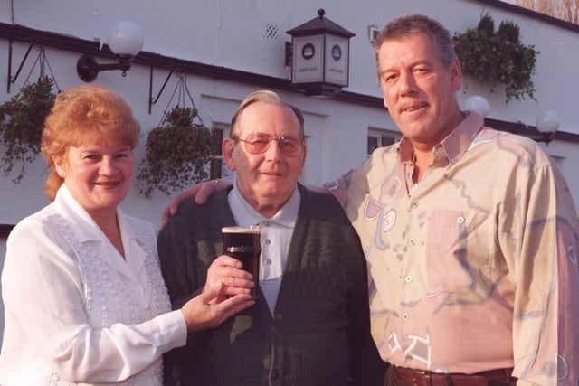Mere Park landlord Paul Walmsley with landlady Pat Walmsley with regular customer Jack Barker who had frequented the pub since 1947. The photo was taken in 1996