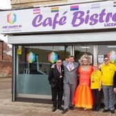 The LGBT cafe bistro in Lord Street, Fleetwood was opened by Luke and John Conway (left) in May 2021, with local entertainer The Duchess attending the official opening