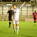 Nick Haughton celebrates his second goal in AFC Fylde's 5-1 FA Cup win over Congleton Town Picture: STEVE MCLELLAN