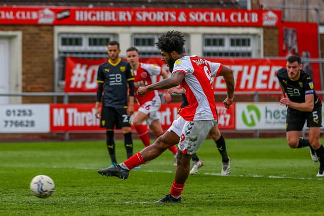 Ellis Harrison gives Fleetwood hope with their first goal from the penalty spot Picture: SAM FIELDING / PRiME MEDIA IMAGES