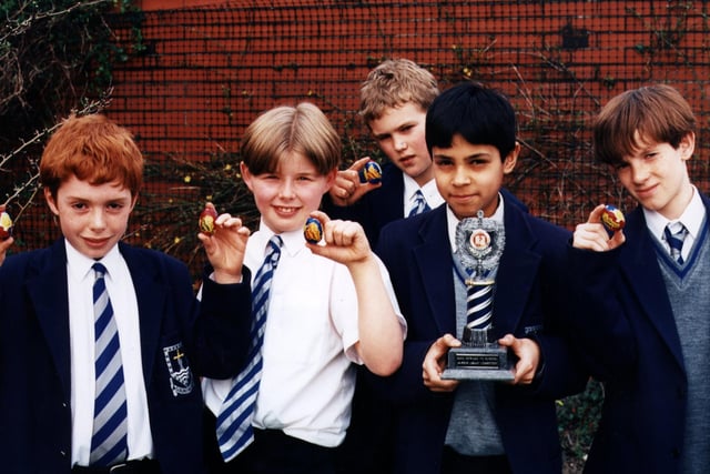 Pupils at King Edward VII School, Lytham, with Easter eggs won in a competition. From left: Matthew Finley, Tom Walmsley; Duncan McFarlane, Faizal M alji an d Mark Powell.