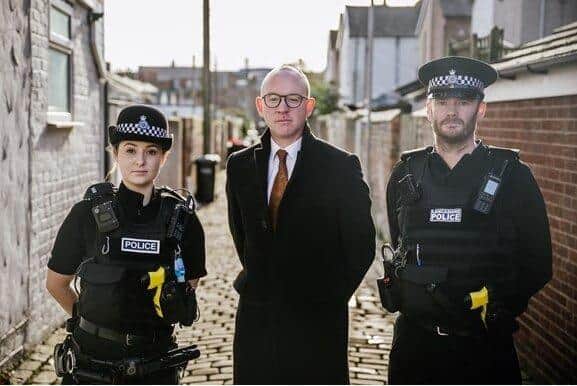 Lancashire's Police and Crime Commissioner Andrew Snowden out with officers