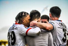 AFC Fylde celebrate Nick Haughton's goal