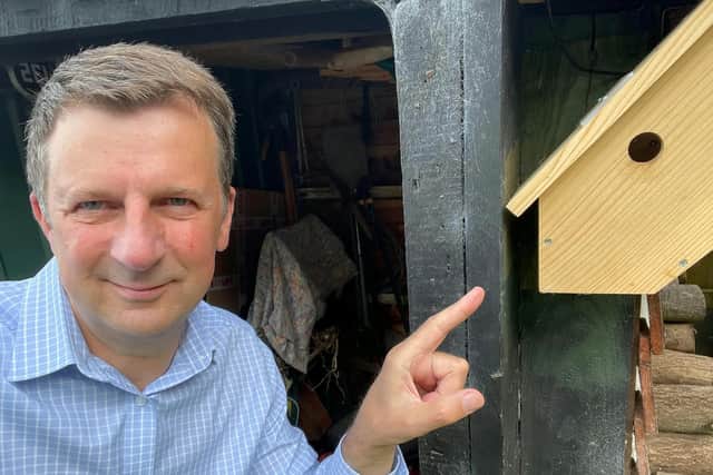 David Kay with the nest box he built.