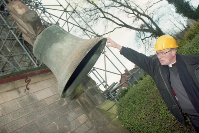 Parishioners at a Lancashire church are ringing the changes with a £230,000 facelift. Work has started on a massive restoration of St John The Evangelist Church in Kirkham to mark its 150th birthday. Above Fr Dunstan Cooper oversees the removal of the church bells
