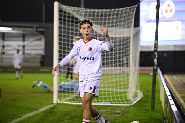 ​Felipe Rodriguez-Gentile scored twice in the first half on his full debut for Fylde Photo: STEVE McLELLAN