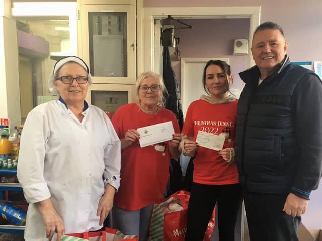 Preparing for a Christmas Day treat - from left, Christine Johnstone, Gillian Ward, Heather Johnstone and Mark from Poulton' s Masonic Lodge.