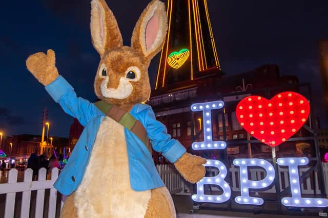Peter Rabbit and Blackpool Tower giant carrot