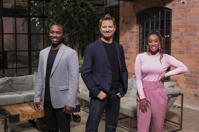 From left, Stuart Douglas, George Clarke and Scarlette Douglas were Flipping Fast on Channel 4 this week