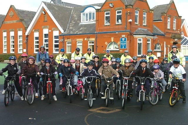 Children from Waterloo Primary School, Blackpool, doing their cycling proficiency as part of a school environmental project