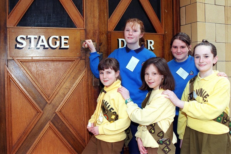 Fylde coast Guides and Brownies at the Thinking Day at the Winter Gardens, 2000. From left, Laura Kelsall, Sophie Woods, Sophie Holliday, Jennie Ormrod, and Suzanne Midgeley