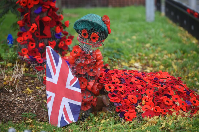 A remembrance service was held at the knitted poppy waterfall on Newcastle Avenue on Fri Nov 11, 2022.