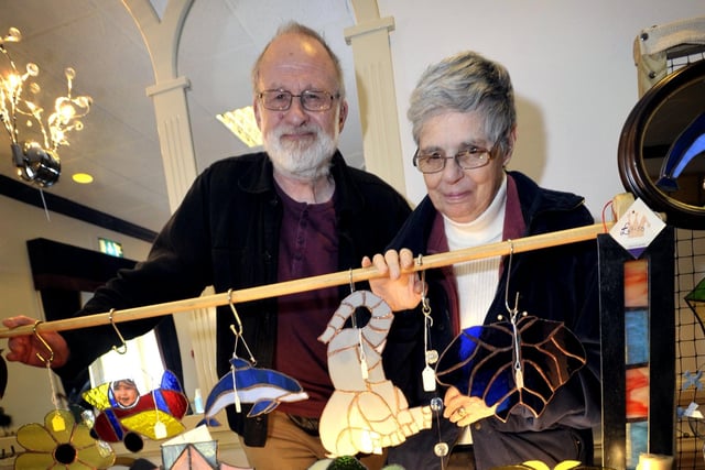 Craft Fair at The Crofters, Garstang, in May 2012. 
Margaret and Michael Akroyd of Mm Enterprises and their stained glass.
