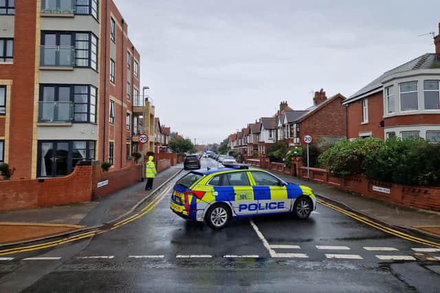 Police have shut Galloway Road, off The Esplanade in Fleetwood, while emergency services work at the scene this afternoon (Tuesday, October 24)