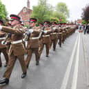 The Duke of Lancaster regiment marches through the streets of Poulton-le-Fylde