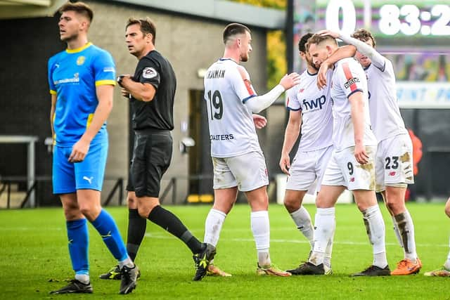 AFC Fylde celebrate Danny Rowe's goal Picture: Steve McLellan