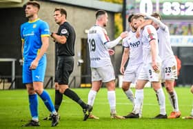 AFC Fylde celebrate Danny Rowe's goal Picture: Steve McLellan