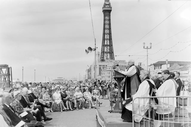 The Bishop of Blackburn, Dr C R Claxton, speaking at the Blackpool Royal Lifeboat Institution centenary service on Blackpool Promenade in 1964
Published Eg 15/06/ 1964