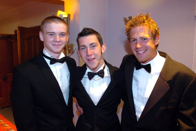 Lady Manners School 6th form prom. Left to right, Rob Novelli, James O'Neill and Tom Outram. 