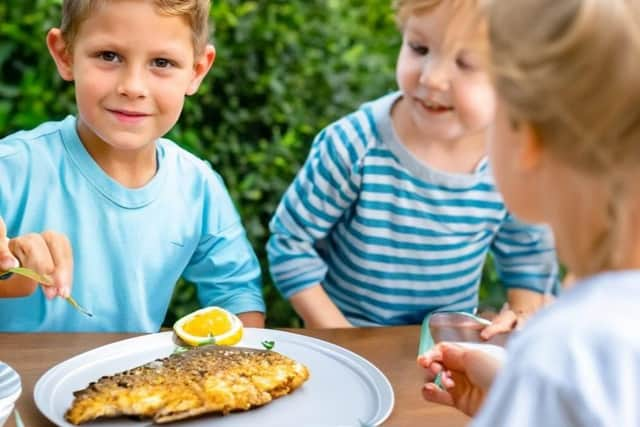 Children Eating Fish. Photo Seafresh