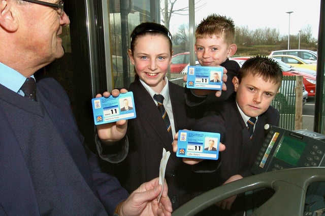 Palatine High School (South Shore, Blackpool) year 7 pupils with their U16 bus passes. Driver Ian Lawson is pictured with (from left) Stephanie Poole, Lewis Wilson and Callan Roberts