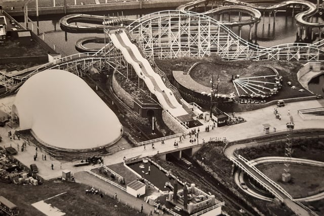The children's section, Big Dipper and Log Flume can be seen in this aerial photo