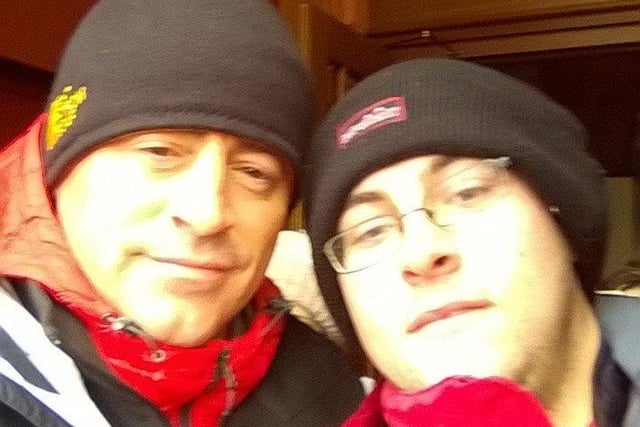 Nathan Midgley poses for a picture with Matt Le Blanc at Blackpool Tower entrance while filming Top Gear