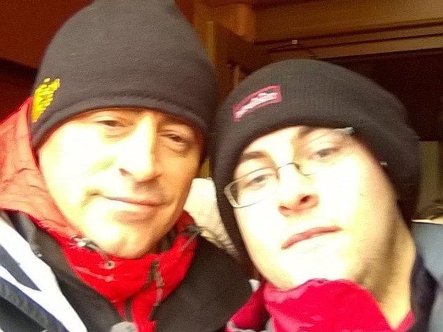 Nathan Midgley poses for a picture with Matt Le Blanc at Blackpool Tower entrance while filming Top Gear