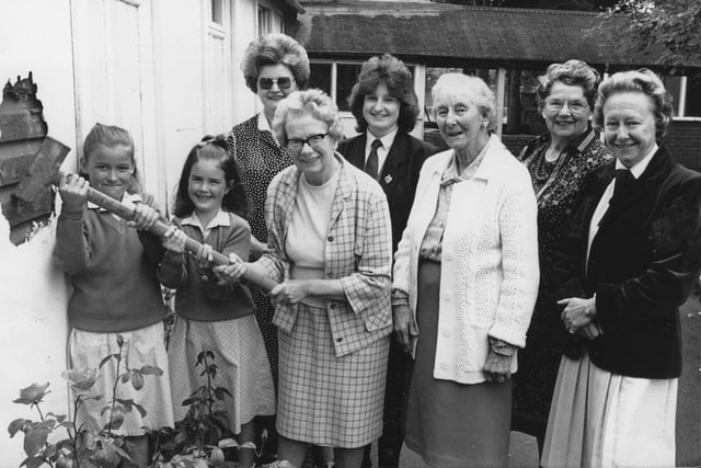 Mrs Audie Stafford delivers the blow which initiated the demolition of the wooden classrooms at Elmslie Girls School on Whitegate Drive. The school was marking its 70th jubilee in 1988 with a £100,000 extension - including a private studies where the 80-odd girls could work in peace for their A Levels. From left: Gillian Clegg (aged nine), Jane Roberts (age seven), Mrs Margaret Gledhill (Elmslie old girl), Mrs Stafford, Emma Sherman (headgirl), Mrs Mary Hargreaves and Miss Dorothy Ford (Emslie old girls) and Mrs Elizabeth Smithies (head teacher)