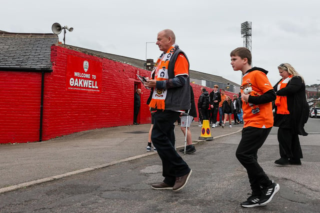 Blackpool fans at Oakwell for the Seasiders' game against Barnsley.