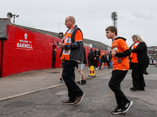 Blackpool fans at Oakwell for the Seasiders' game against Barnsley.