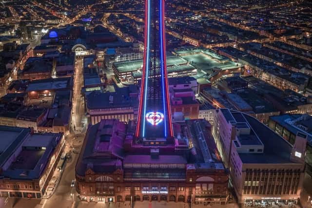 Blackpool Tower was illuminated in red, white and blue in a tribute to The Queen