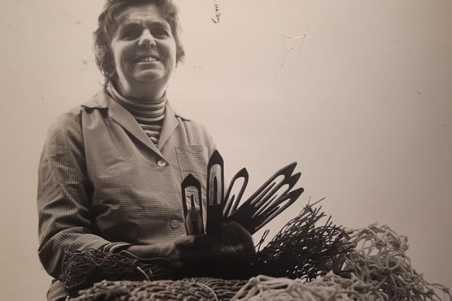 Fleetwood net-braider Molly Carter is pictured at Gourock Rope Company, 1981