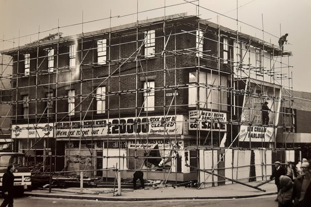 This was June 1976 and workmen were demolishing this old building at the corner of Winifred Street and Adelaide Street to make way for the new Houndshill development